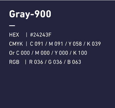 Gray-900 HEX:#24243F CMYK:C091/M091/Y058/k039 RGB:R36/G36/B63